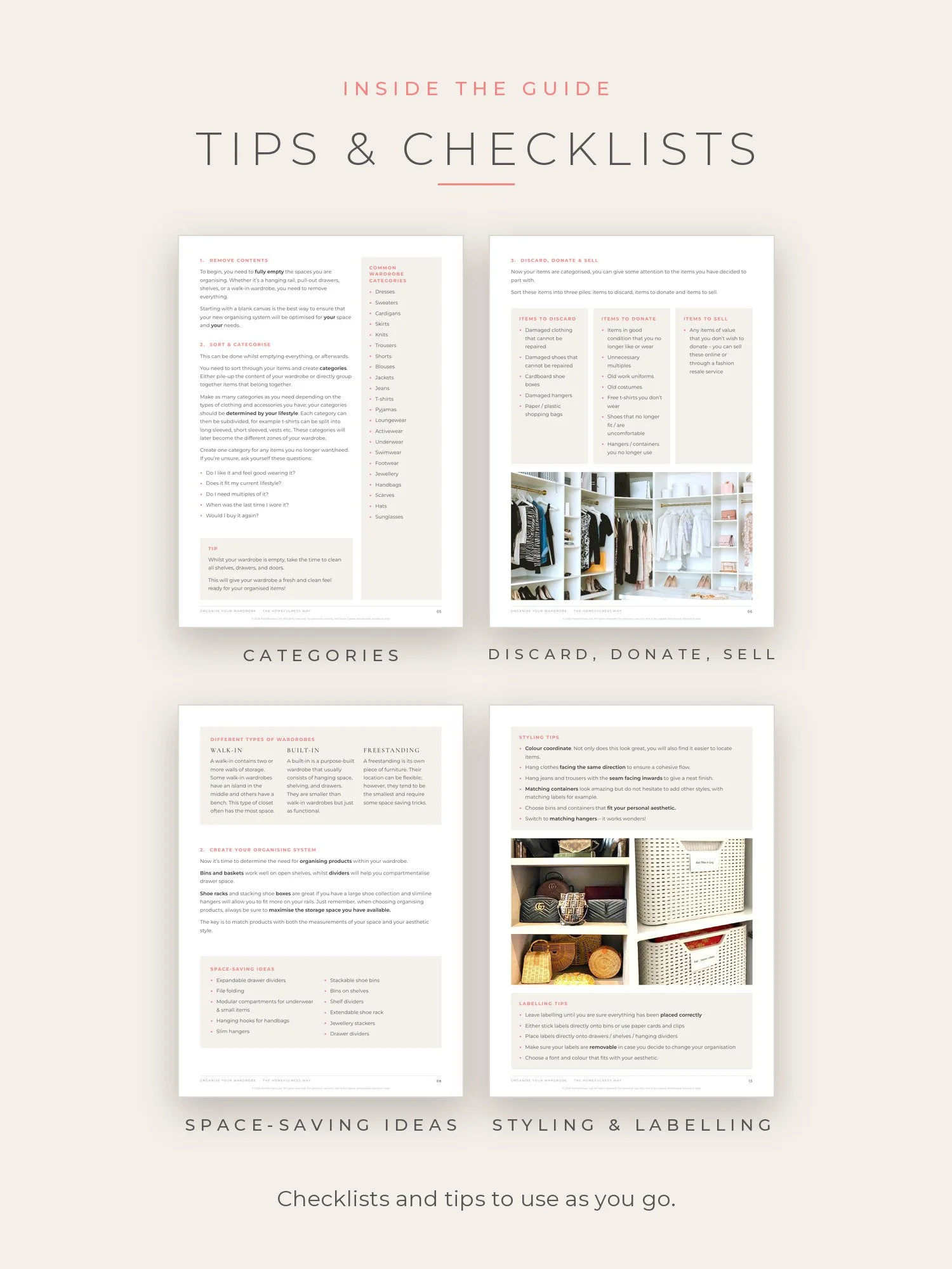 Pages from the wardrobe guide with checklists and tips