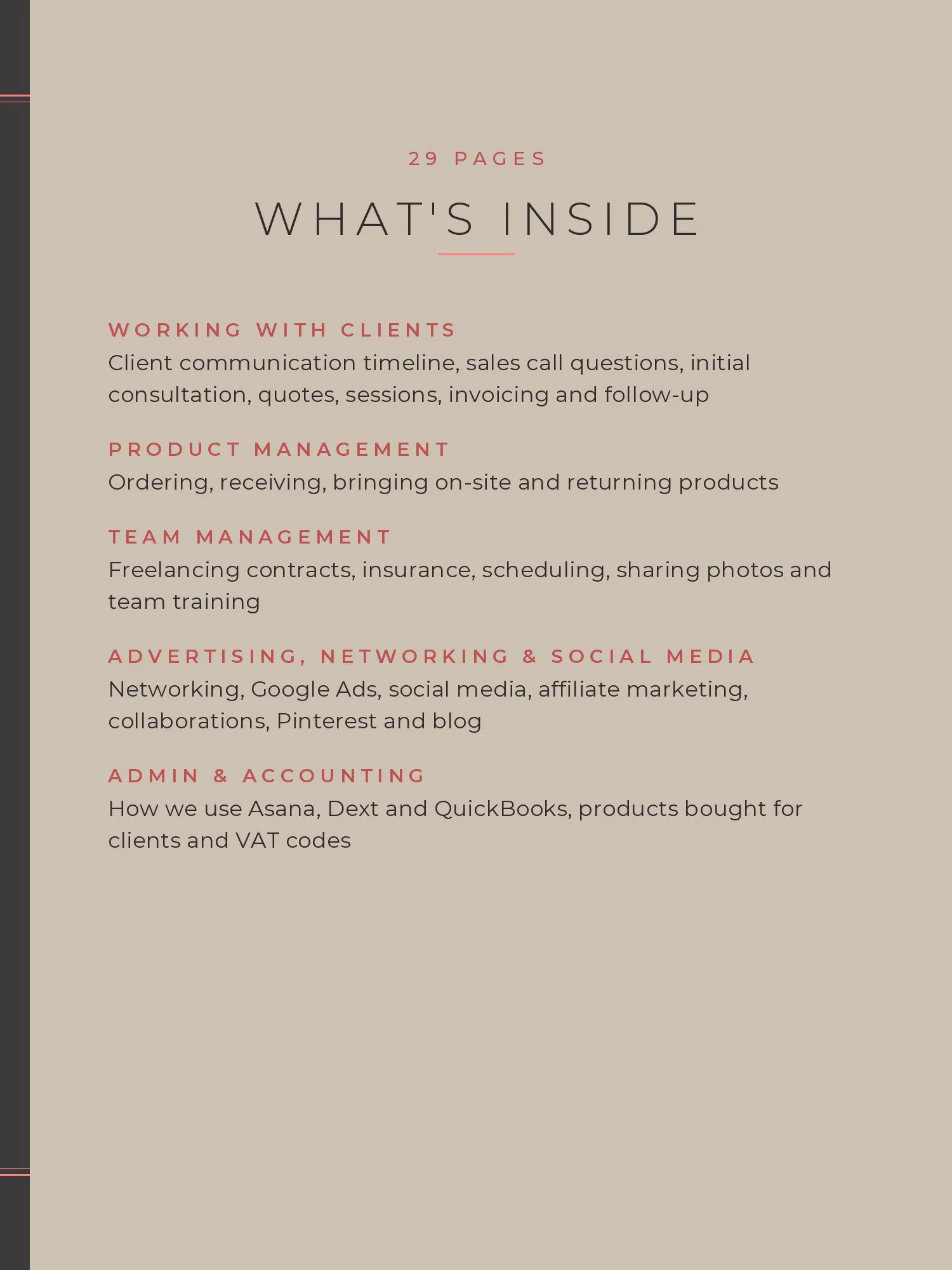 List of what is inside the Admin Team Manual