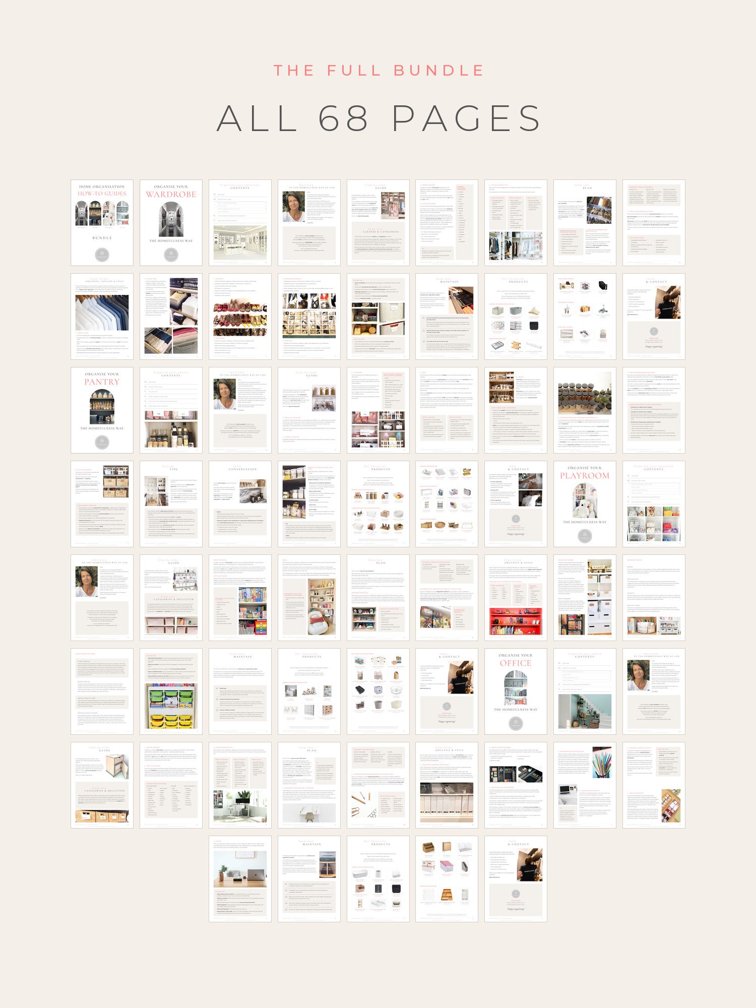 Overview of all 68 pages of the Homefulness How-To Guides Bundle