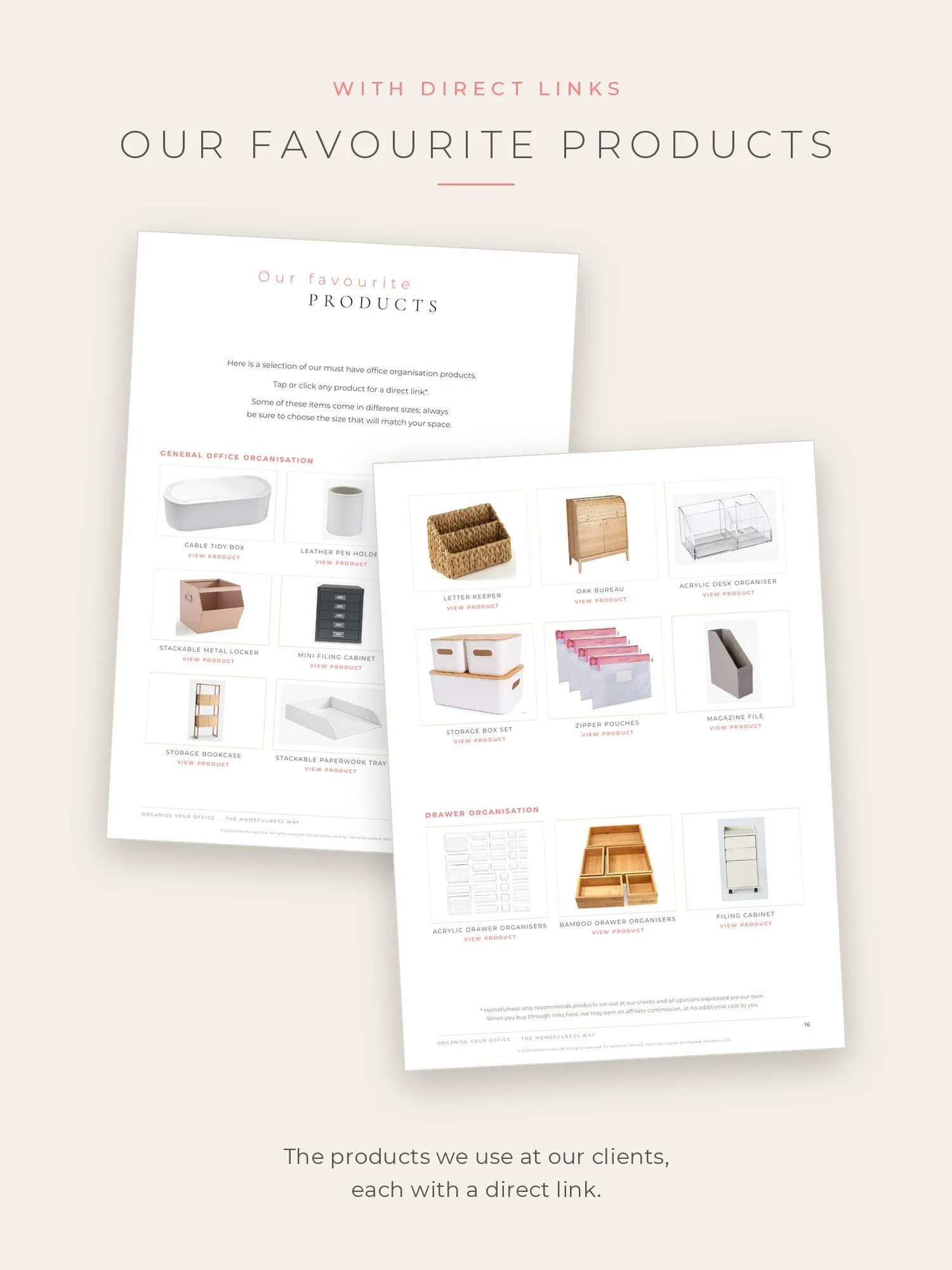 The two favourite products pages of the office guide, with a direct link for each product