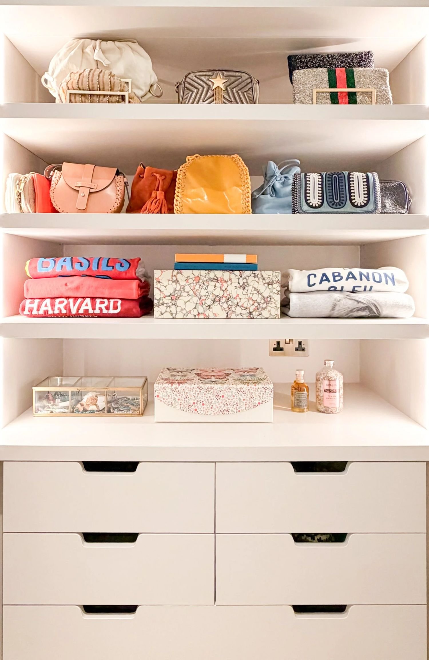 Professionally organised bedroom shelves and drawers