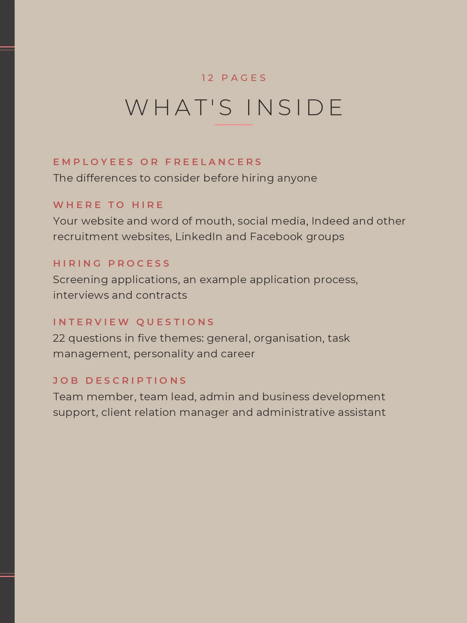 List of what is inside the Hiring Guide