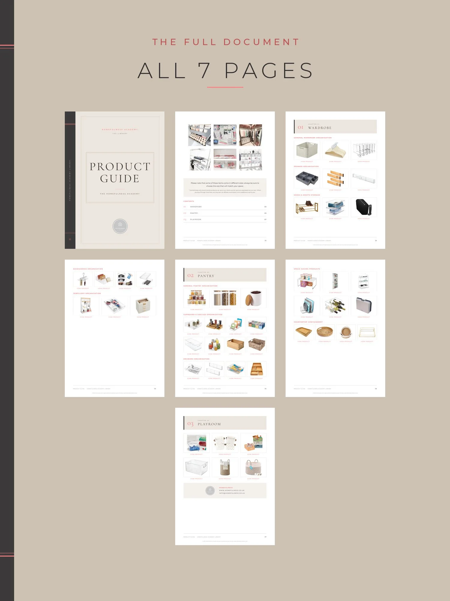 Overview of all 7 pages of the Product Guide