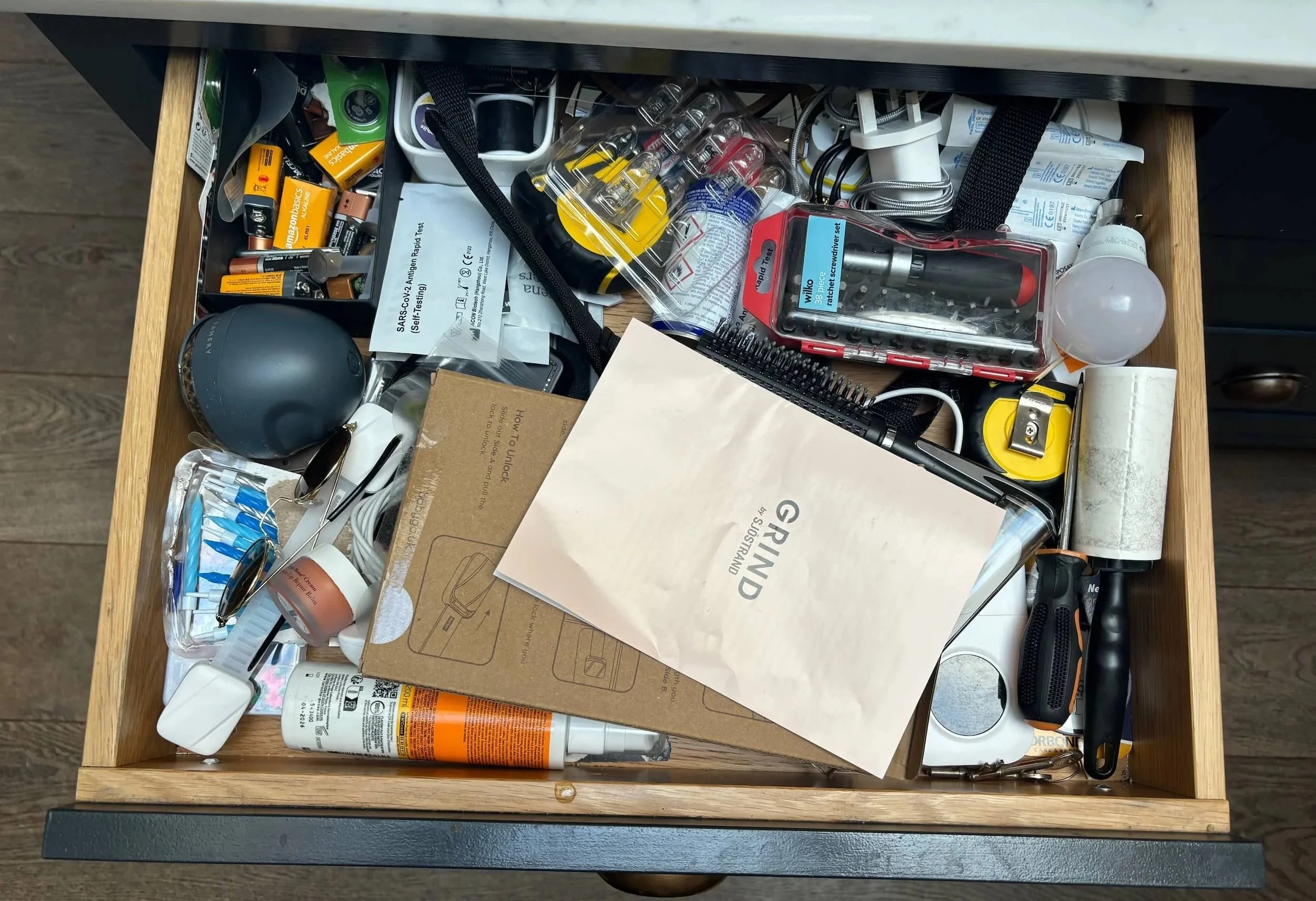 Unorganised junk drawer
