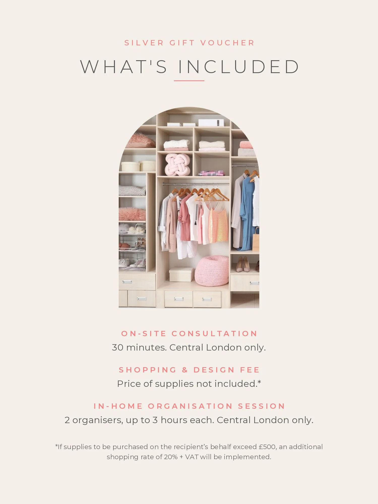 What is included in the Homefulness Silver gift voucher: a 30-minute on-site consultation, the shopping and design fee, and an in-home organisation session with 2 organisers, up to 3 hours each