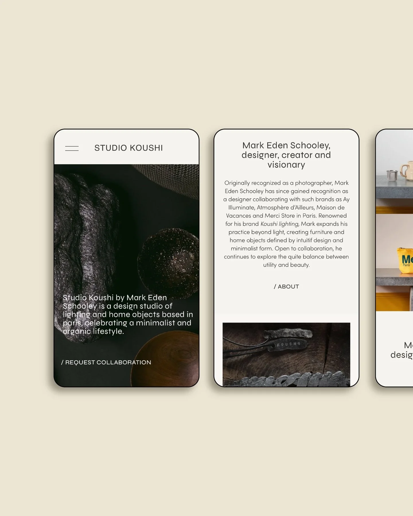 STUDIO KOUSHI &mdash; WEBSITE &amp; BRANDING

Apr&egrave;s pr&egrave;s de deux ans de collaboration main dans la main avec Mark Eden Schooley @studiokoushi &mdash; designer am&eacute;ricain install&eacute; &agrave; Paris et cr&eacute;ateur de luminai