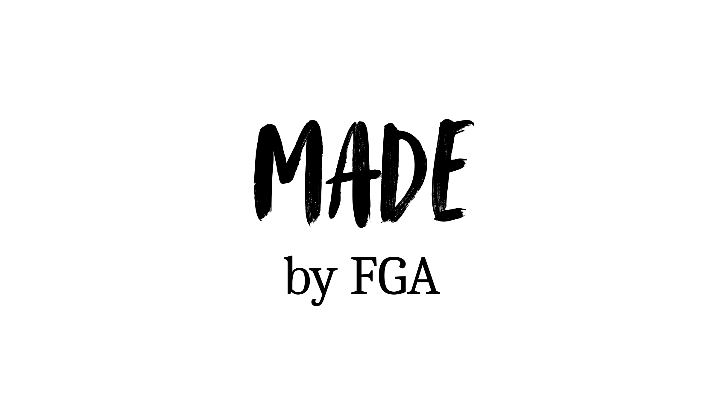 Text that reads 'MADE by FGA' in black, handwritten style font on a white background.