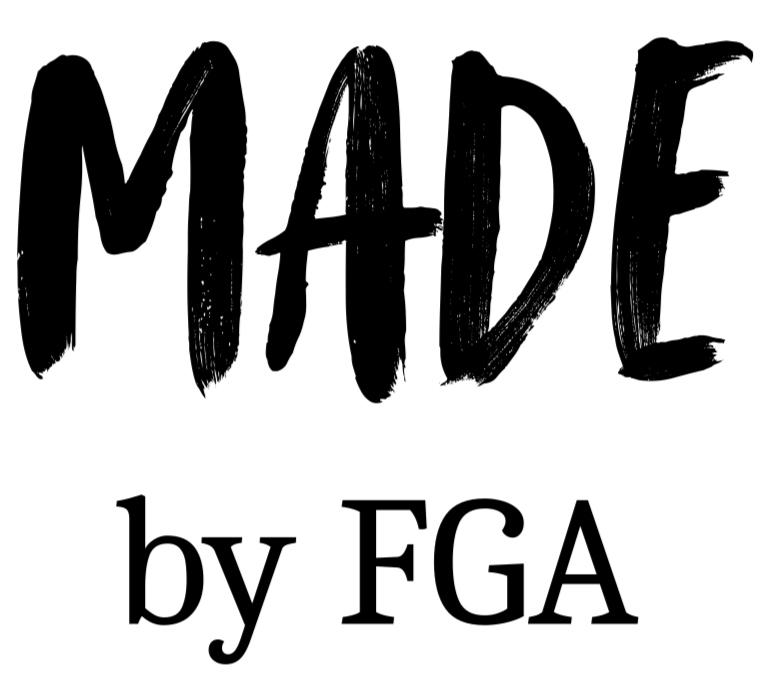 The image features the word 'MADE' in bold, black, brushstroke-style letters, with 'by FGA' written underneath in smaller, black, serif font.