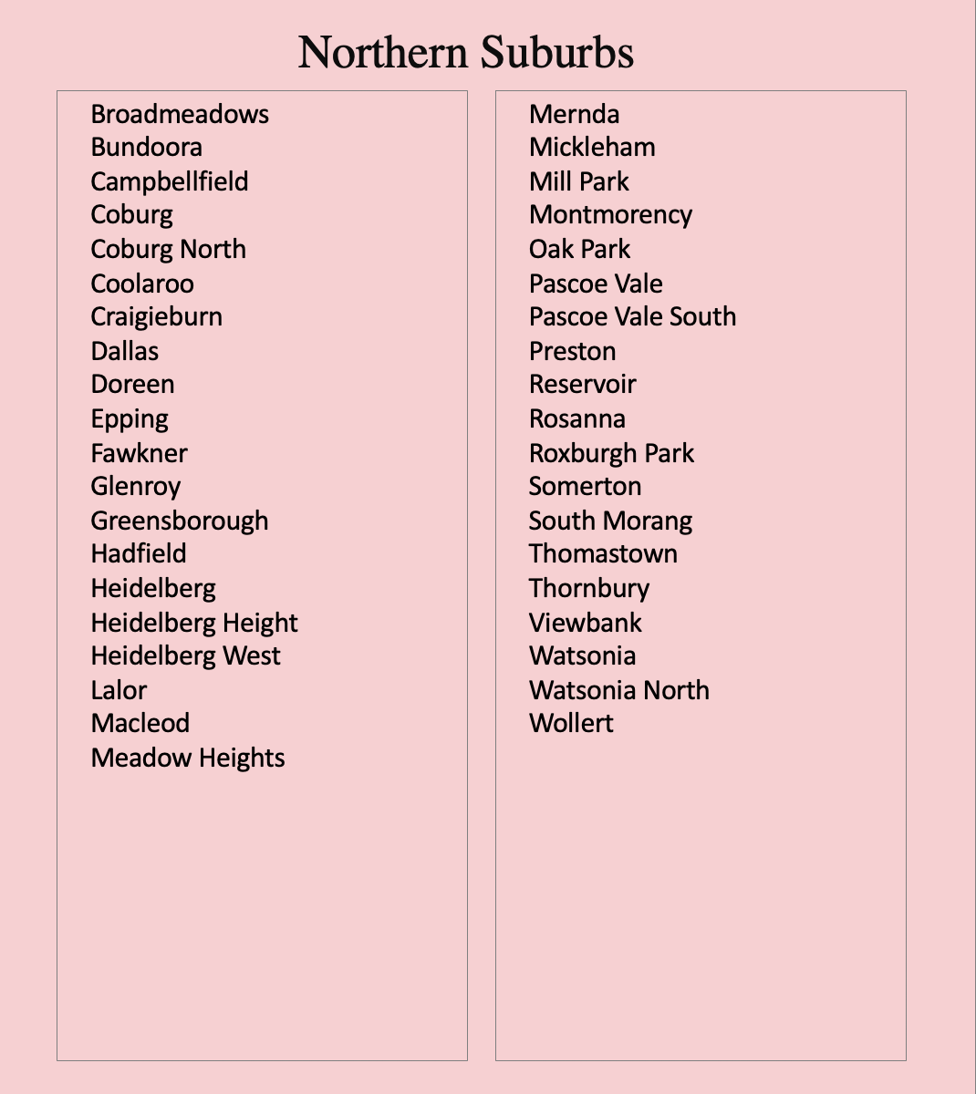 Northern Suburbs - Order Here