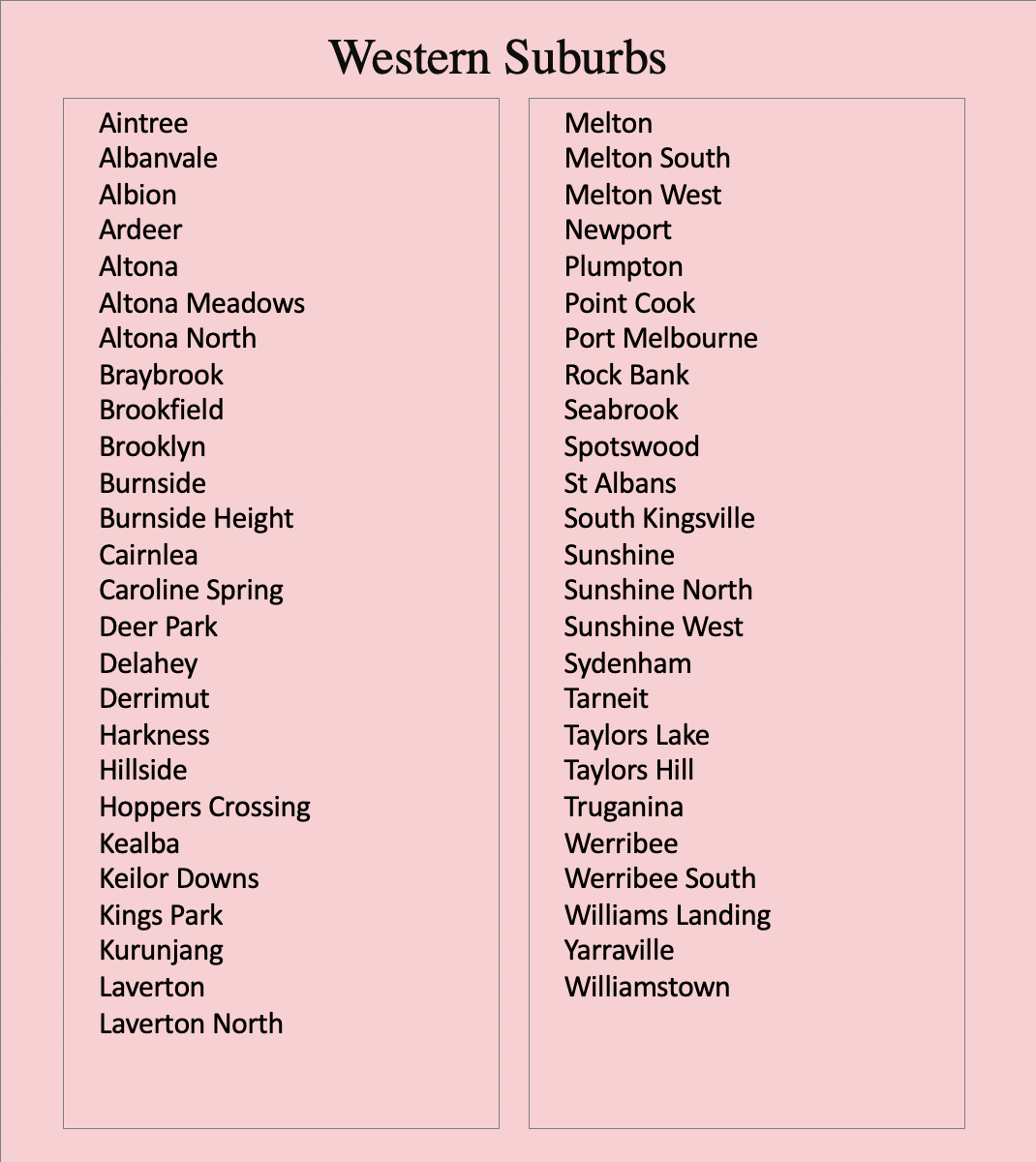 Western Suburbs - Order Here