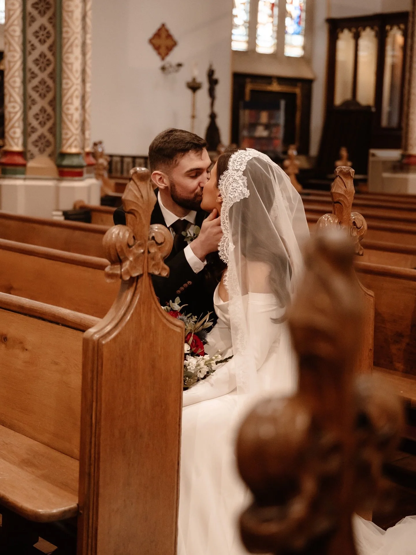 Samantha + Luke&rsquo;s beautifully romantic church wedding right before Christmas &hearts;️

@luxebridalwhalley - wedding dress
@jimmychoo - bridal shoes
@pronovias - veil
@sarahcadleyhair - hair stylist
@abbychristophermua - makeup
@bridgewatermens
