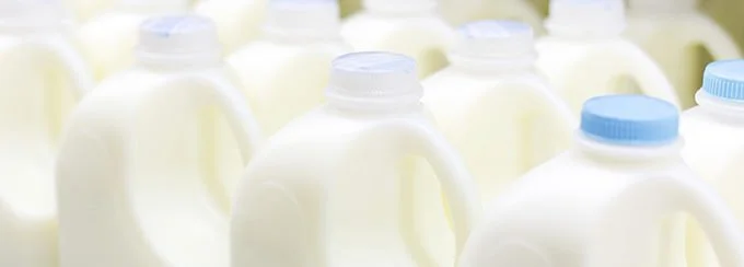 Shelf of milk in the supermarket