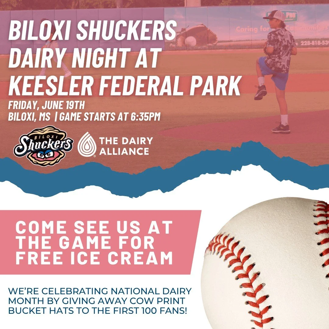 Biloxi Shuckers Dairy Night at the Ballpark in Biloxi, MS flyer
