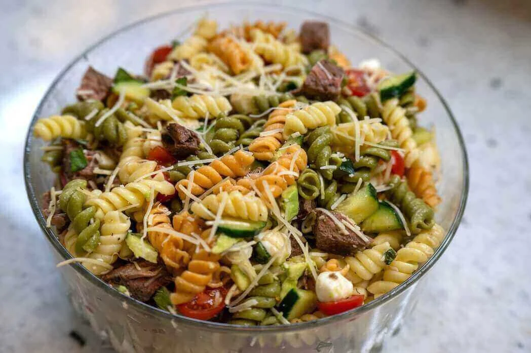 Steak Pasta Salad with Mozzarella Balls