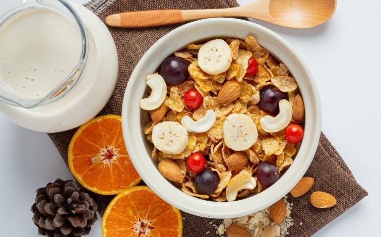 healthy nuts and fruit with dairy
