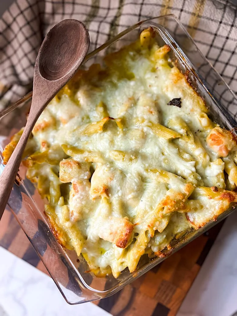 High-Protein Dairy Lactose-free Creamy Pesto Pasta Bake