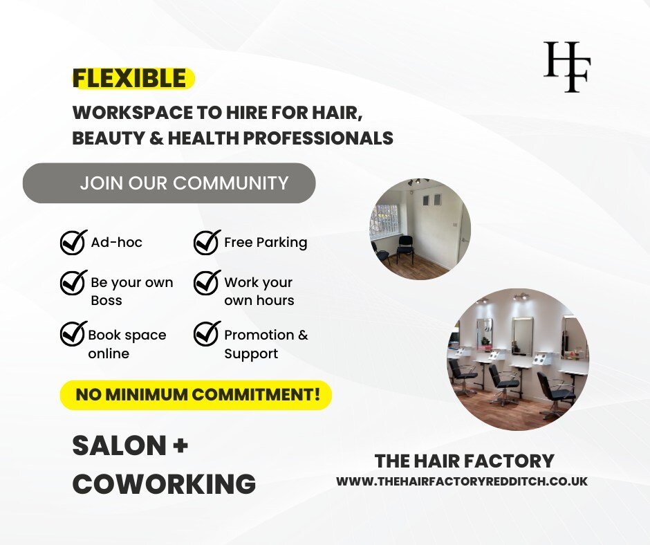 𝐁𝐞 𝐘𝐨𝐮𝐫 𝐎𝐰𝐧 𝐁𝐨𝐬𝐬!

Styling station &amp; treatment rooms to hire from as little as 4hrs!

Want to set your own schedule and build your own clientele?

We're offering flexible workspace to suit hairdressers, beauticians and any wellness p