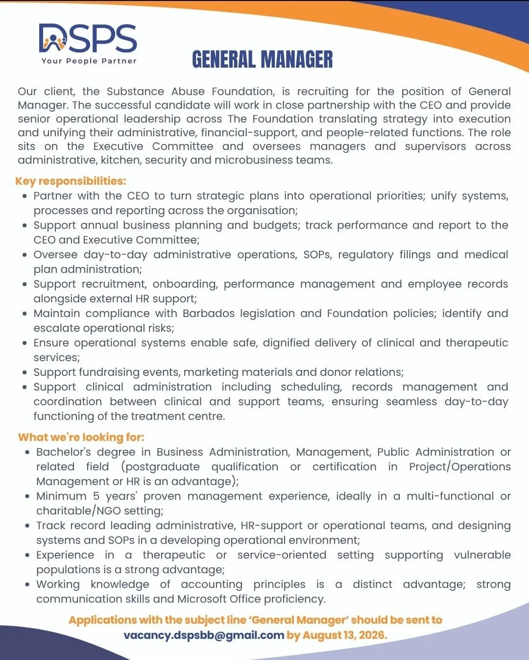 Vacancy: General Manager