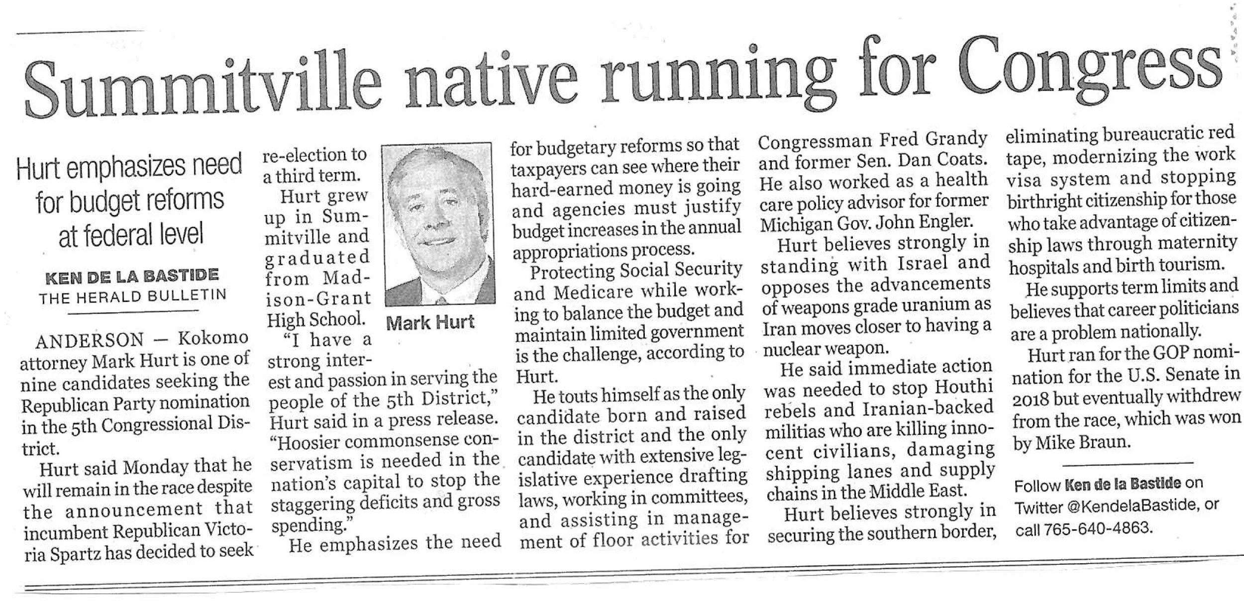 Summitville native running for Congress — Mark Hurt for U.S. Congress 2024