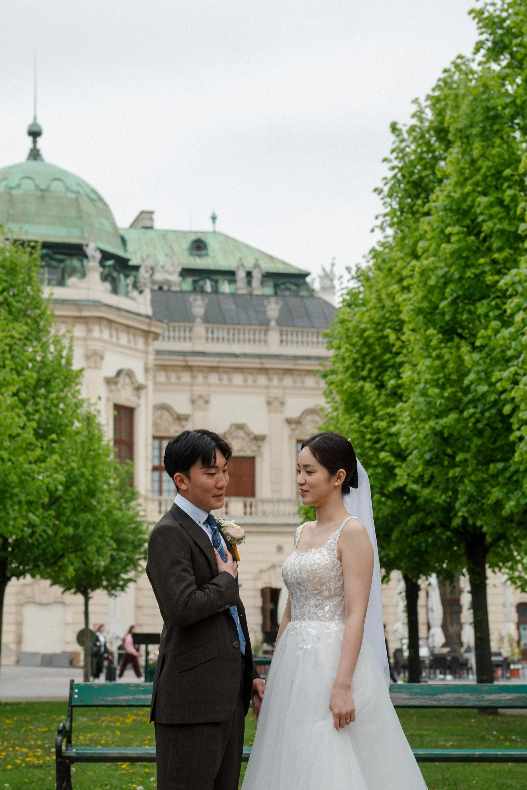 Elegant couple Belvedere Palace gardens Vienna Austria Fine Events Vienna