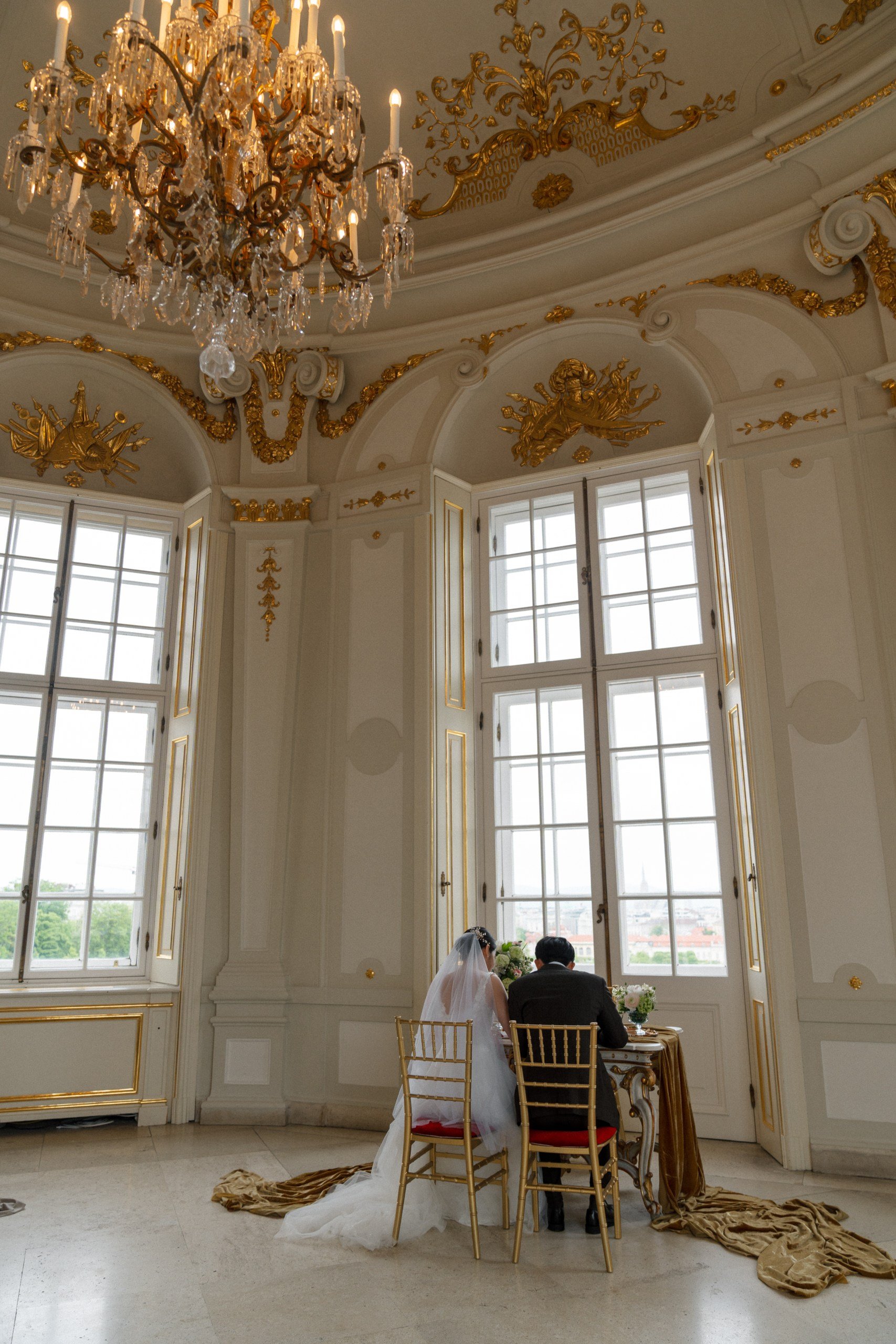 Wedding vows Belvedere Palace gardens Vienna elopement Fine Events Vienna