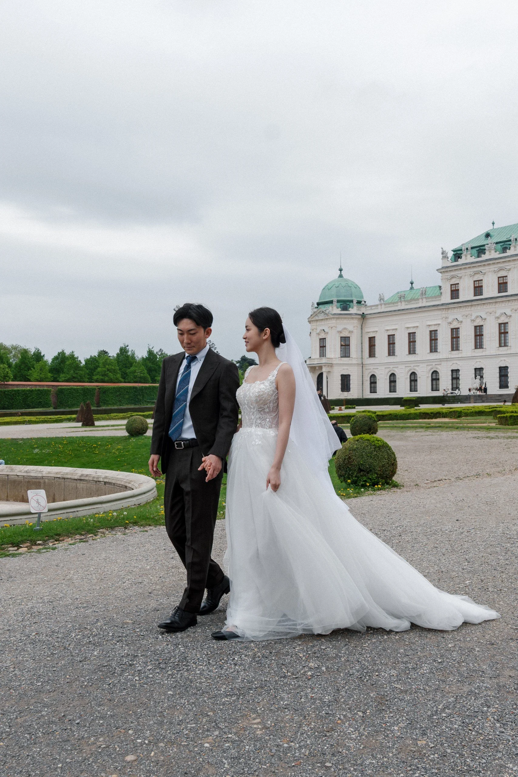 Elegant bride and groom Belvedere Palace Vienna Austria Fine Events Vienna