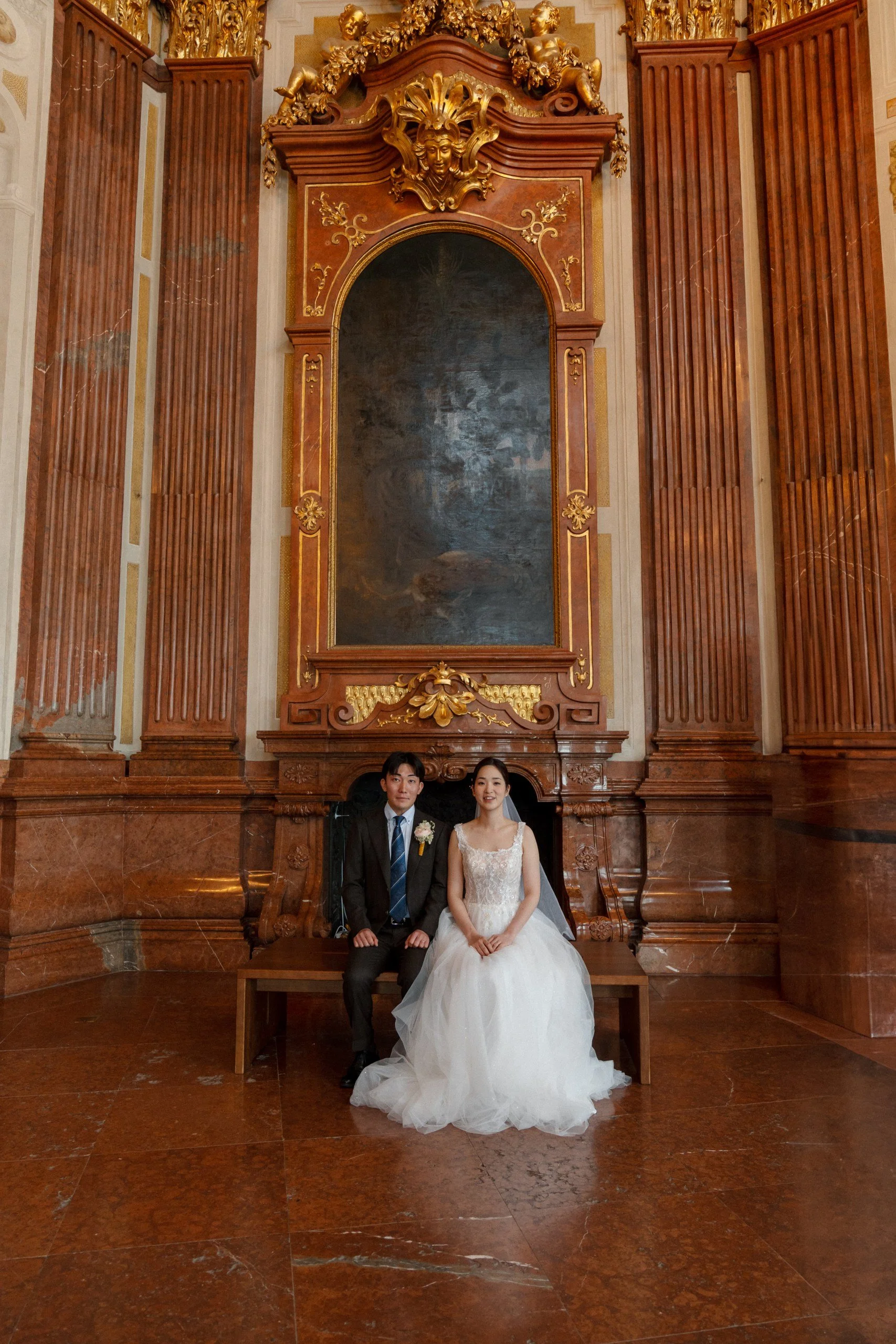 Couple portraits indoor Belvedere Palace Vienna Austria Fine Events Vienna
