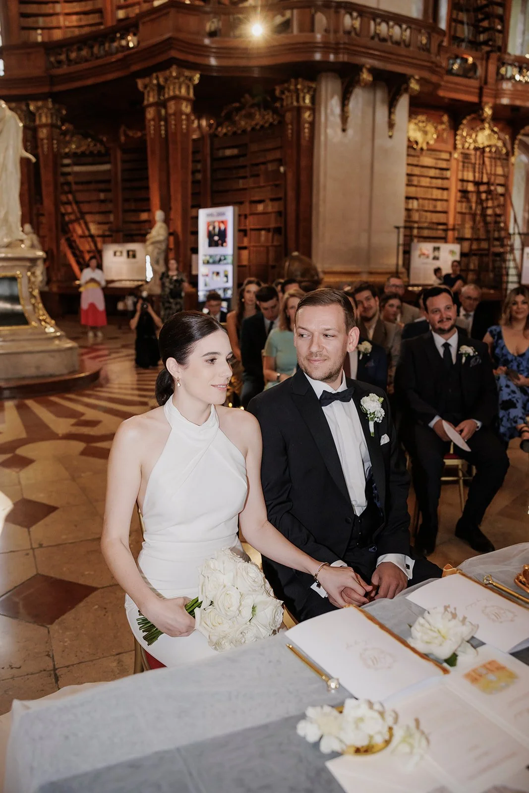 Romantic State Hall ceremony National Library Vienna wedding coordination Fine Events Vienna