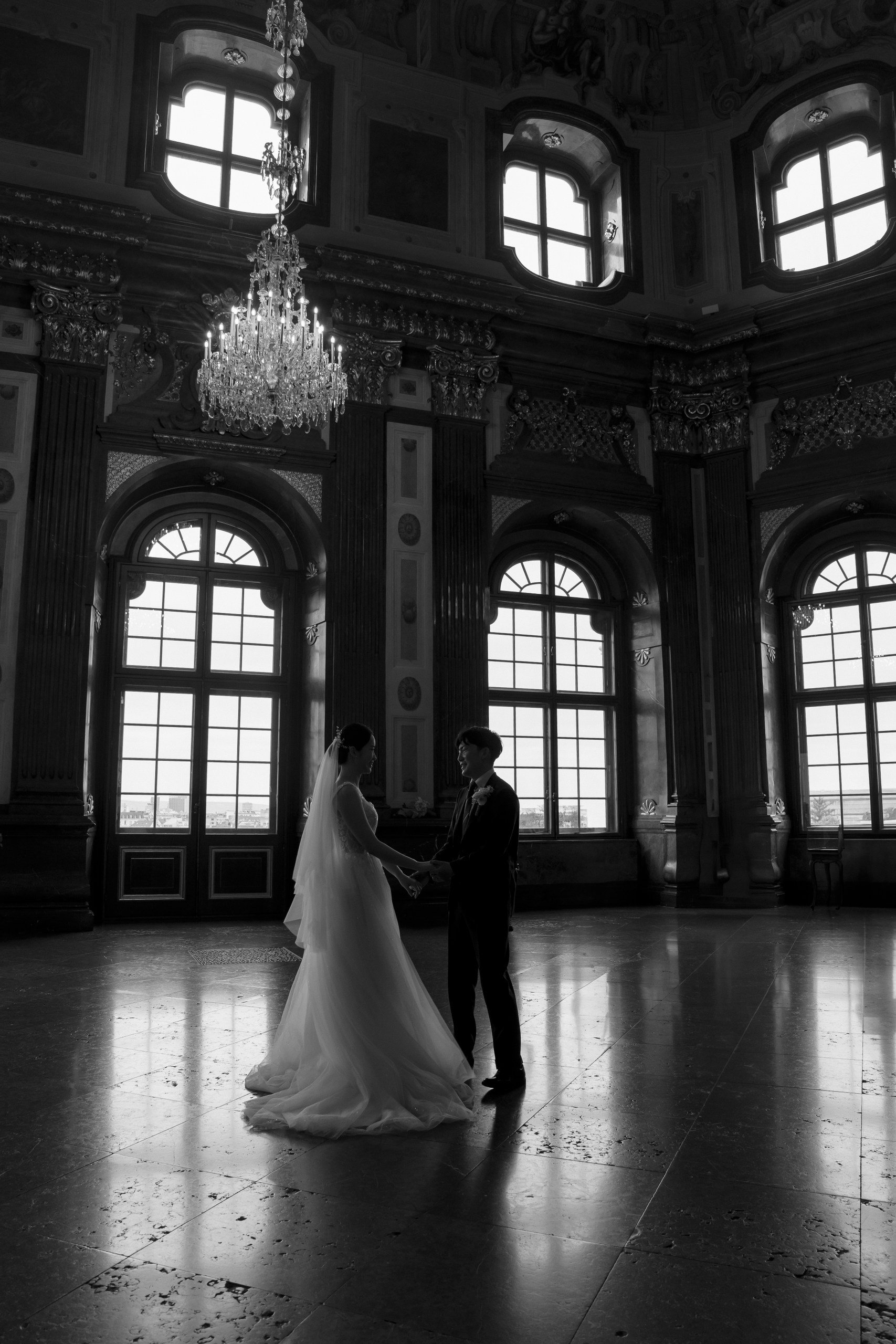 Korean Japanese couple Belvedere Palace interior Vienna elopement Fine Events Vienna