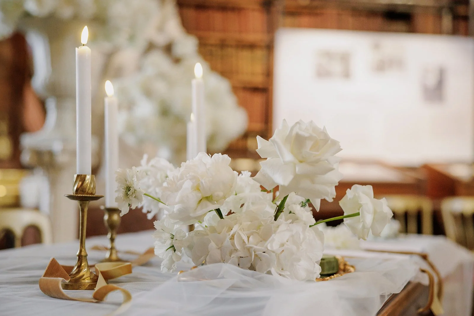 Romantic wedding florals ceremony table setting National Library Vienna Austria Fine Events Vienna
