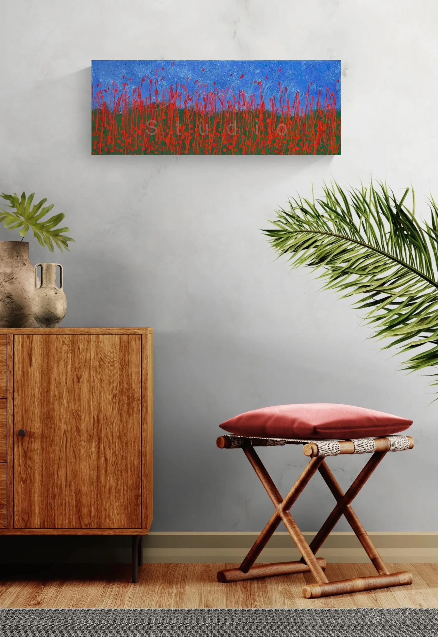 Living area with a cabinet and folding stool (1).jpeg