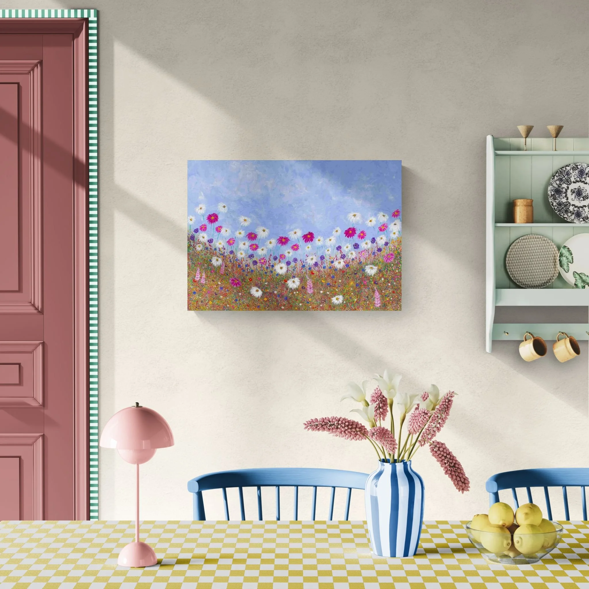 Colorful farmhouse-style dining room.jpeg