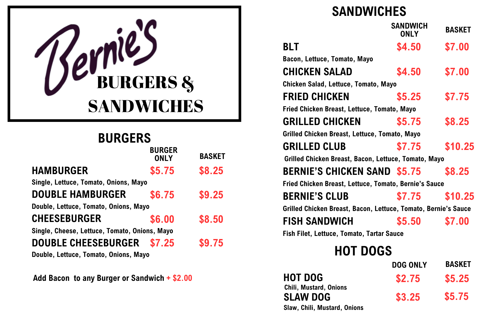 Burgers & Sandwiches — Bernie