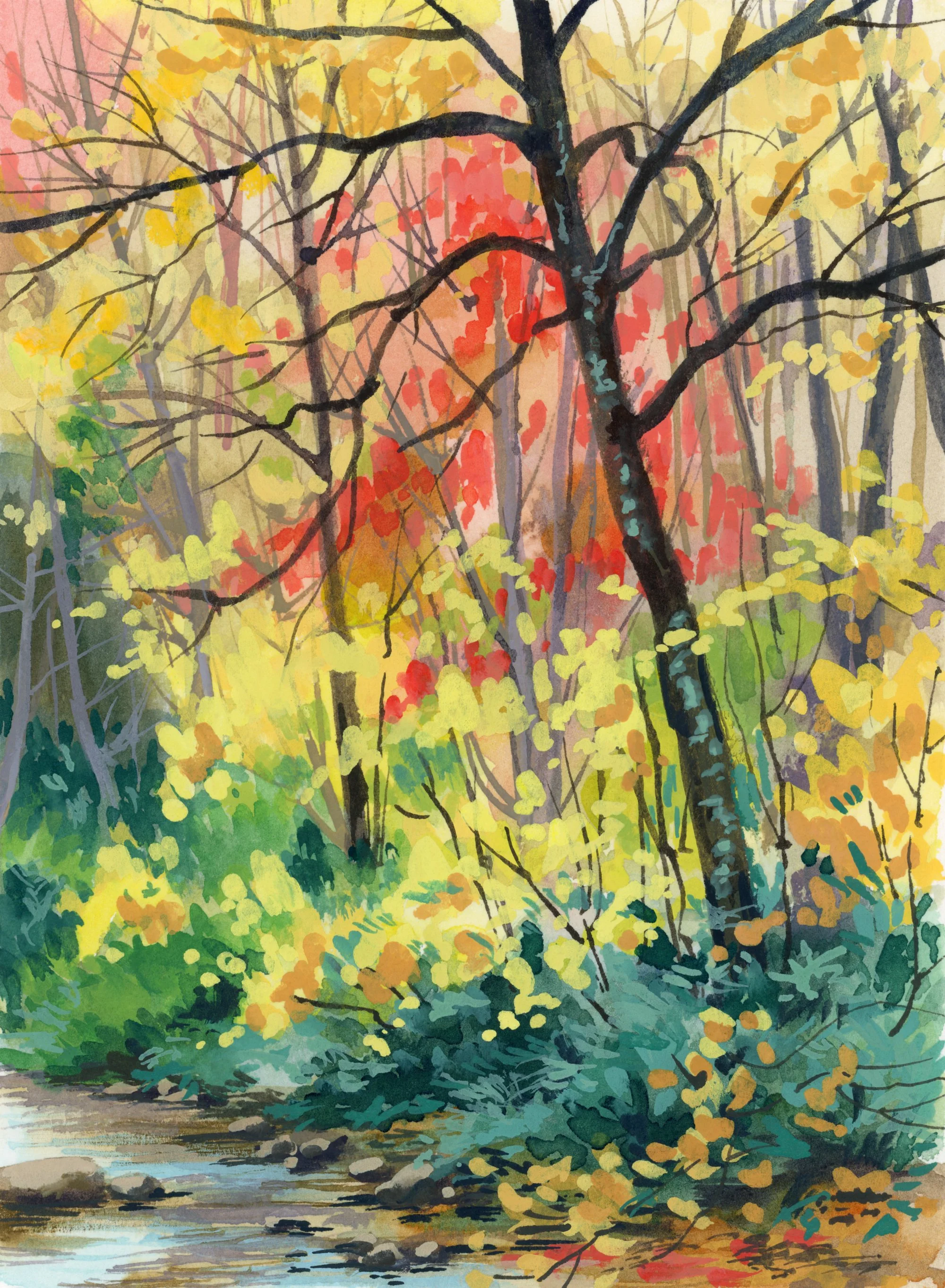 Painting of fall colors autumn forest fall foliage