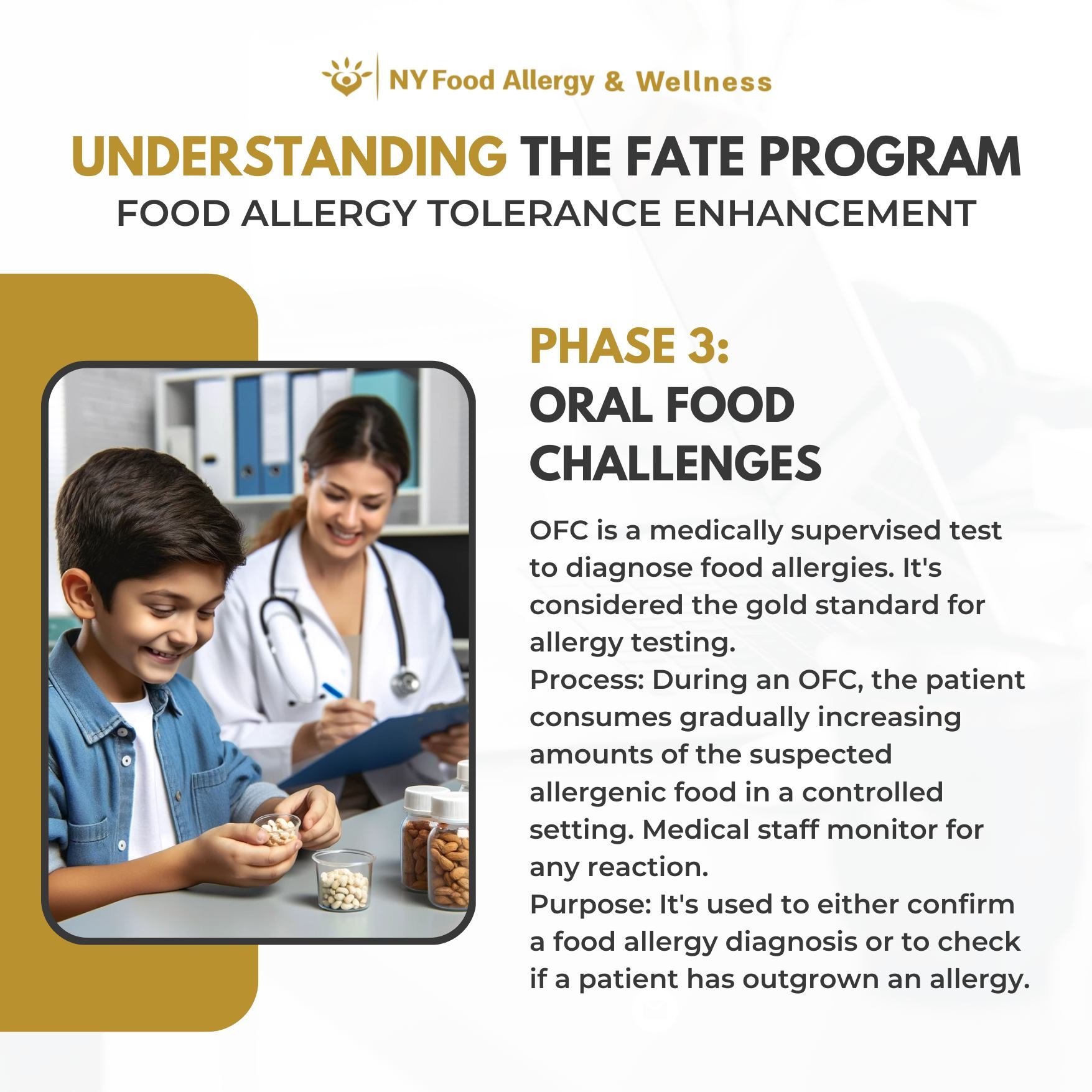 🌟 Understanding the FATE Program - Phase 3: Oral Food Challenges (OFC) 🌟

Did you know that Oral Food Challenges are the gold standard for diagnosing food allergies? At NY Food Allergy &amp; Wellness, we guide you through each step of the process. 