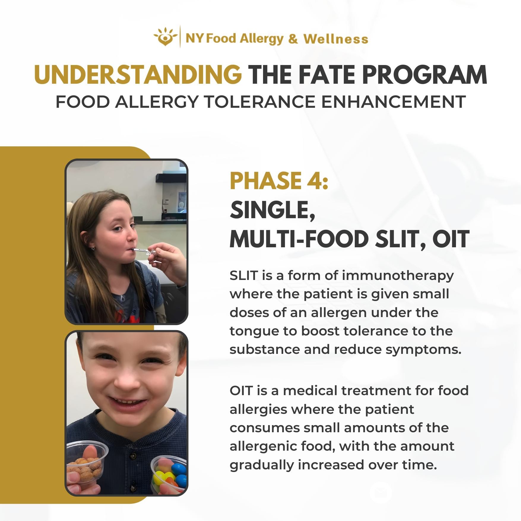 🌟 Phase 4 of our FATE program offers SLIT or OIT to gently enhance tolerance to allergens. 🍎 Whether it's peanuts, milk, or more, we adjust the treatment to fit your unique needs. Dive deeper into our innovative approach and discover how we tailor 