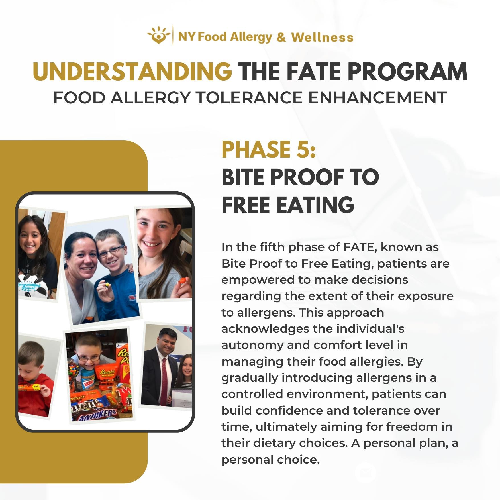 🌟Phase 5 of the FATE program: Bite Proof to Free Eating!  In this transformative phase, our patients gain the confidence to manage their food allergies with greater autonomy. At NY Food Allergy &amp; Wellness, we're here to support every step toward