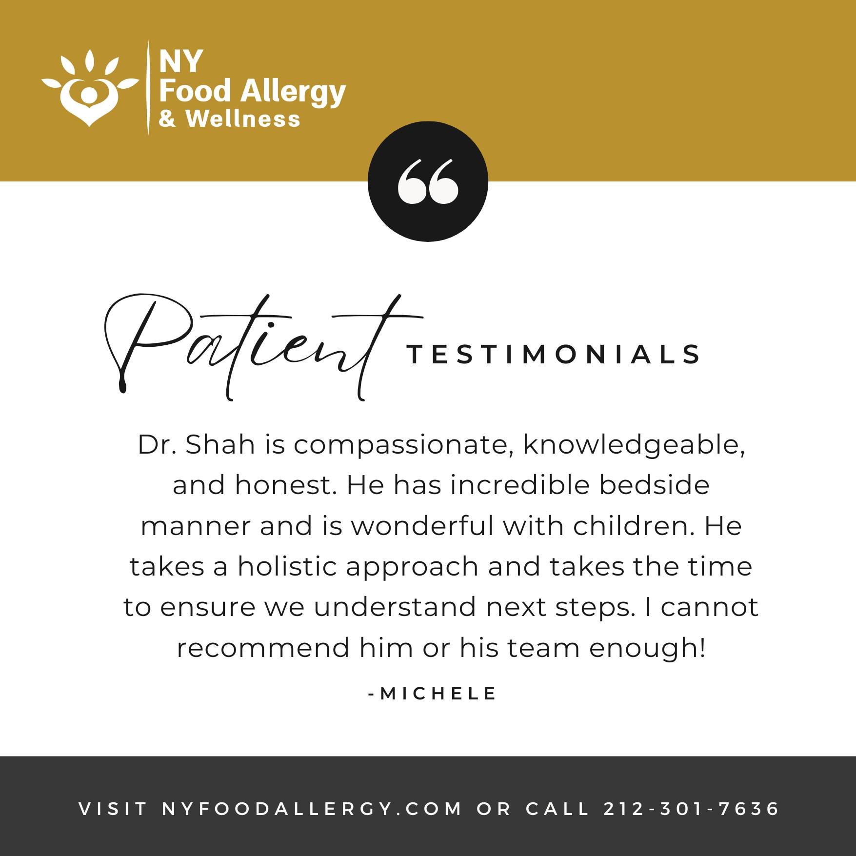 Discover the compassion and expertise that define NY Food Allergy &amp; Wellness through the words of those who have experienced it first-hand. ✨ Michele shares her journey with Dr. Shah, highlighting his holistic approach, dedication, and the except