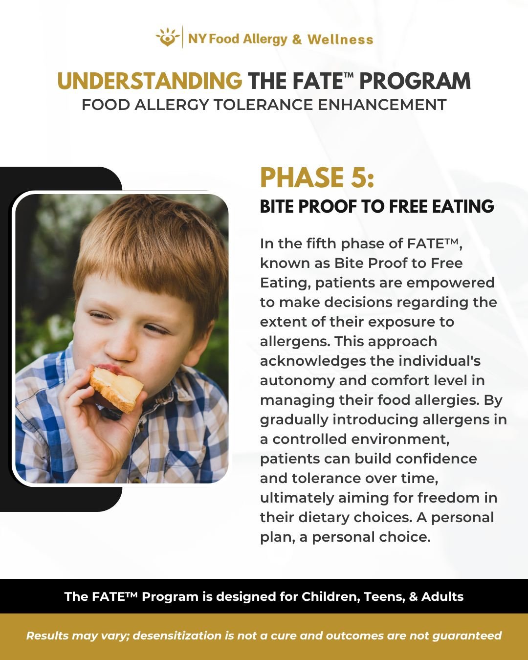 🥳 Phase 5 – “Bite Proof to Free Eating”
You’re in the driver’s seat—choosing how much exposure feels right. By gradually introducing allergens in a safe, controlled setting, you build confidence and true freedom i
