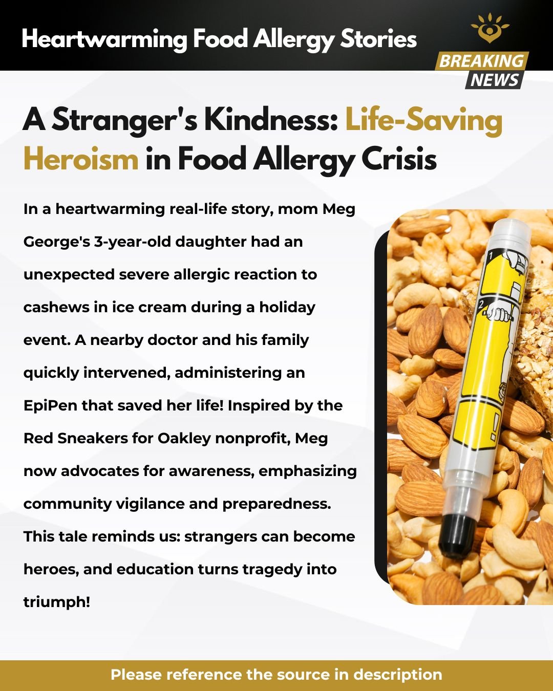 🎉 A Stranger's Kindness: Life-Saving Heroism in Food Allergy Crisis! 🎉
In a heartwarming real-life story, mom Meg George's 3-year-old daughter had an unexpected severe allergic reaction to cashew-based ice cream at a holiday event. A nearby doctor