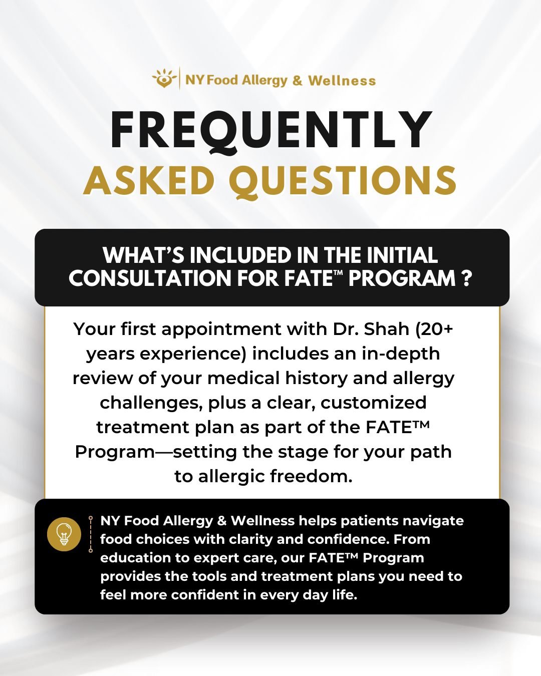 Your journey begins with a deep dive into your history and goals—Led by Dr. Shah’s 20+ years of expertise. This isn’t a cookie-cutter plan—it’s a custom blueprint for your allergy freedom through the FATE™ Program.