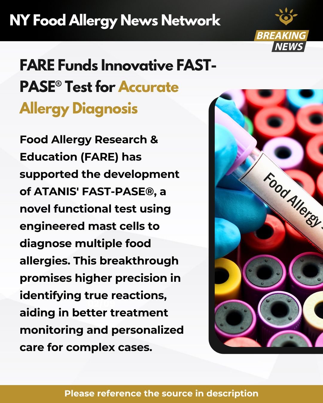 🔬 Exciting Breakthrough: FARE Funds Innovative FAST-PASE® Test for Accurate Allergy Diagnosis! 🔬
Food Allergy Research & Education (FARE) has supported the development of ATANIS' FAST-PASE®, a novel functional test using engineered mas