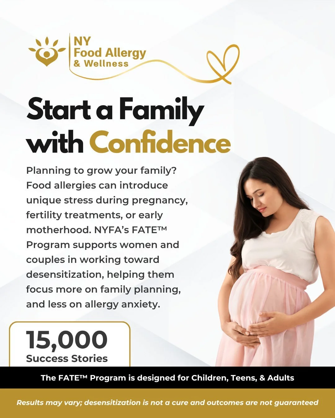 👶 Planning a family while managing food allergies can feel overwhelming. NYFA’s FATE™ Program helps reduce allergy-related anxiety and support your journey.
💛 Focus more on family planning and less on food fears.
📍Now accepting new pa