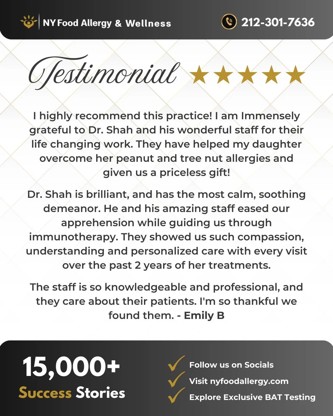 🌟 A priceless gift for one family 🌟
Dr. Shah and his compassionate team helped Emily’s daughter desensitize peanut & tree nut allergies through immunotherapy. 🥜🌰➡️💚
💬 “The staff eased our fears with such compassion and care. Ev