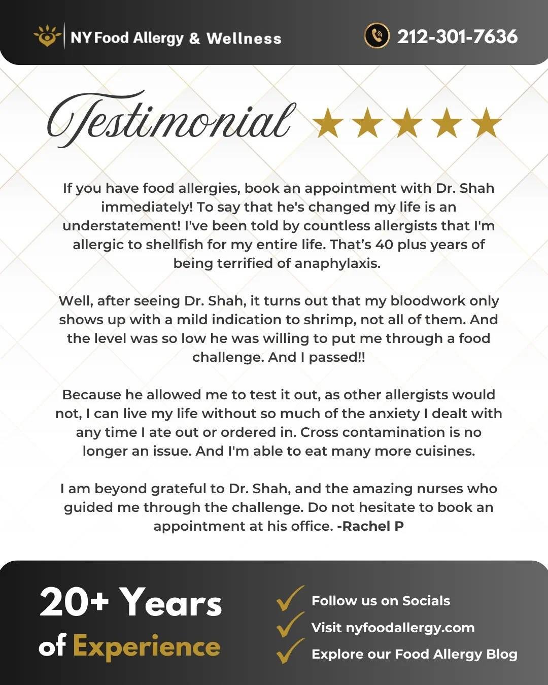 🦐 From fear to freedom 🦐
After 40+ years of fearing shellfish, Rachel discovered that her allergy wasn’t as severe as she’d been told. Thanks to Dr. Shah’s guidance, she successfully passed a food challenge! 🎉💙
💬 “Becaus