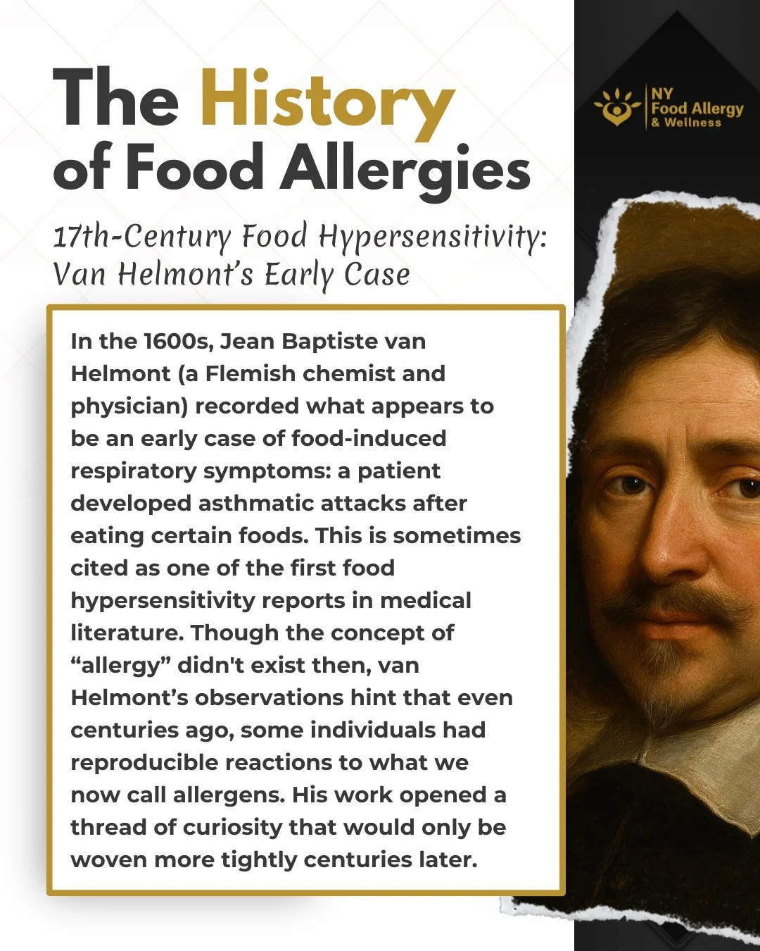 Did you know food allergy history stretches back to the 1600s? 🤯
Flemish physician Jean Baptiste van Helmont documented a patient who experienced asthma attacks after eating certain foods. 🌾🍞 Though the word allergy didn’t exist yet, his rec