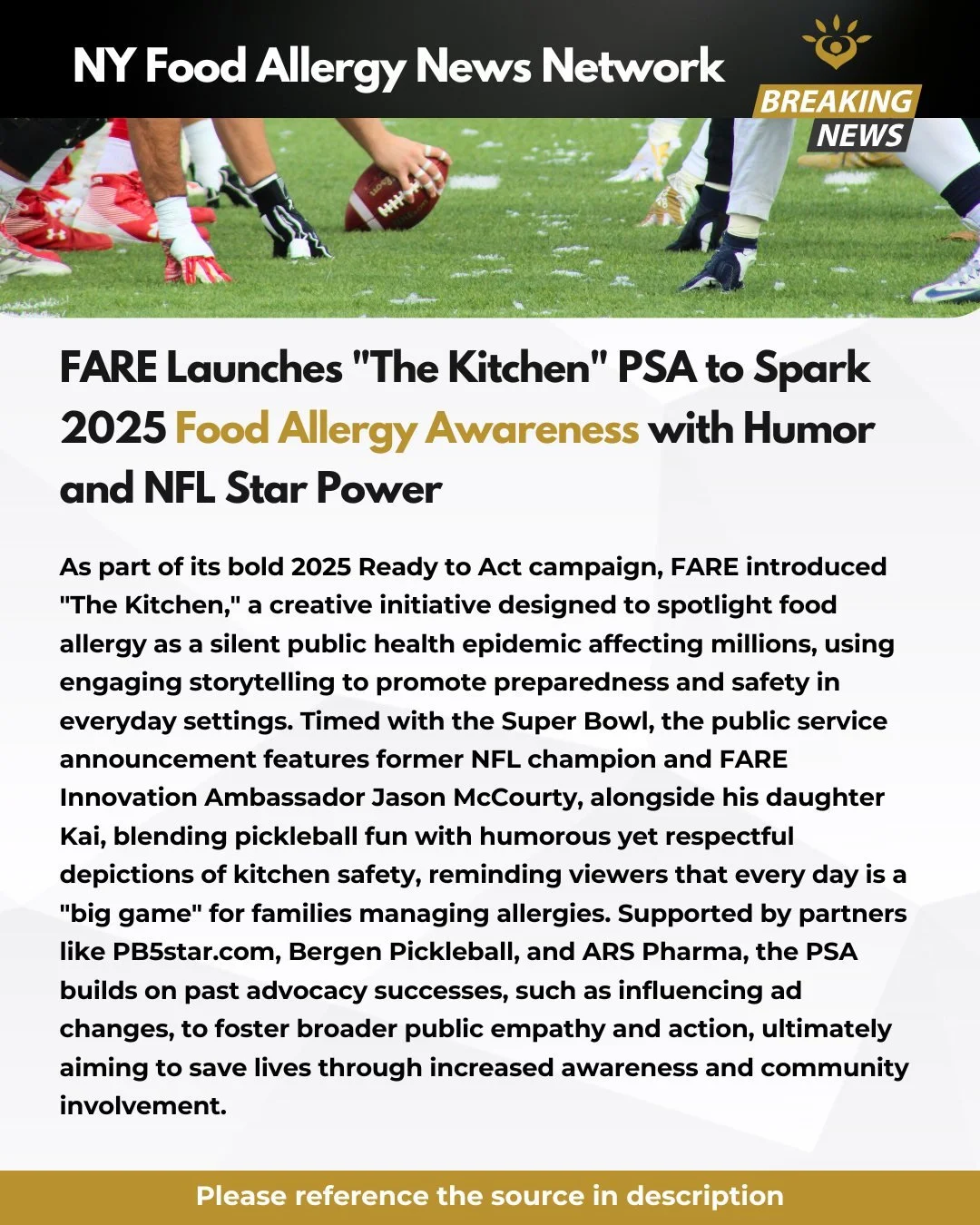 FARE just launched &ldquo;The Kitchen,&rdquo; a bold 2025 campaign blending humor, sports, and safety to highlight food allergy awareness nationwide. 🌍✨

The PSA features former NFL champion Jason McCourty and his daughter Kai, mixing playful pickle