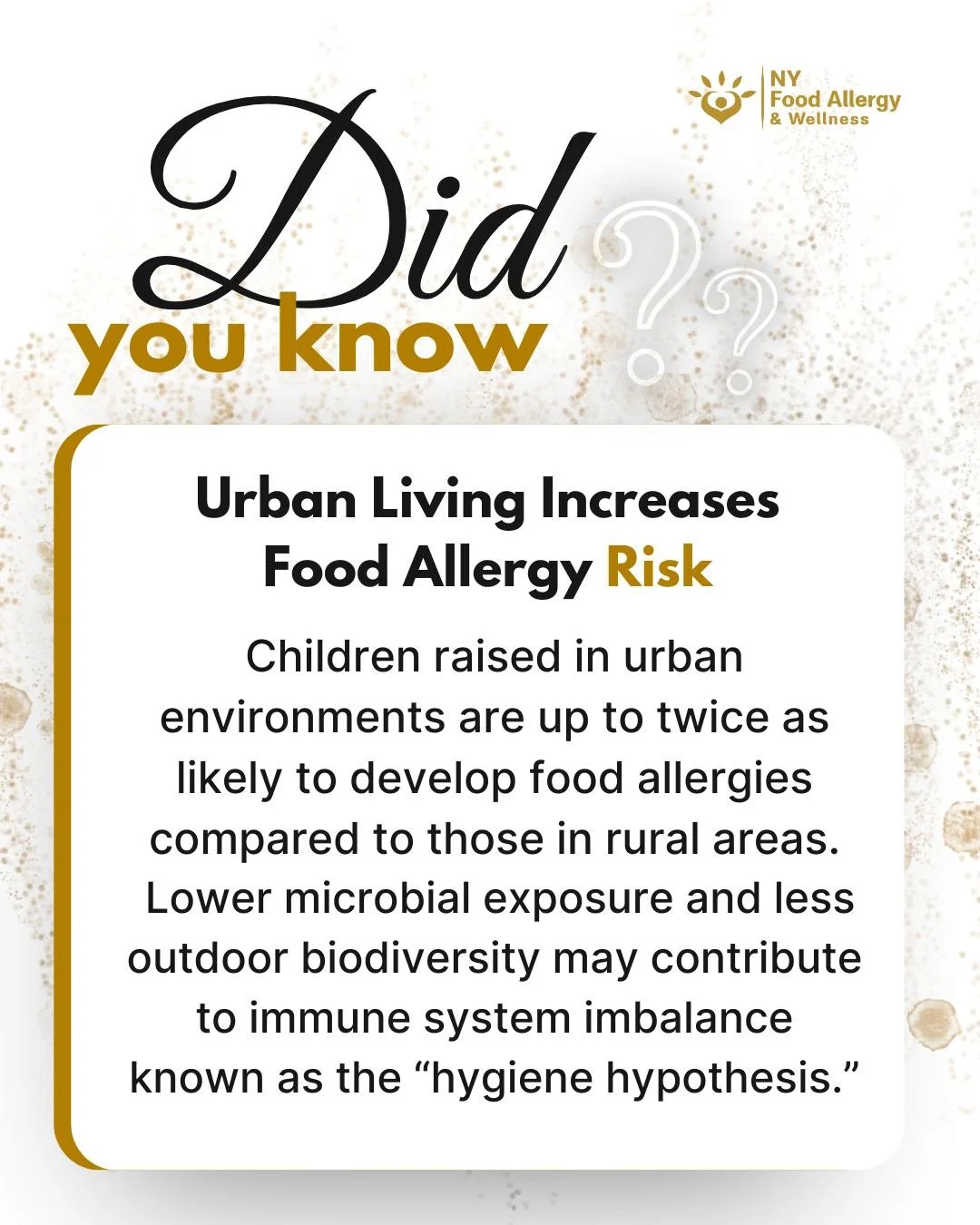 Kids growing up in cities are twice as likely to develop food allergies compared to those in rural areas 🏙️🌾
Experts believe reduced exposure to microbes and natural environments may affect immune system balance — supporting the “hygien