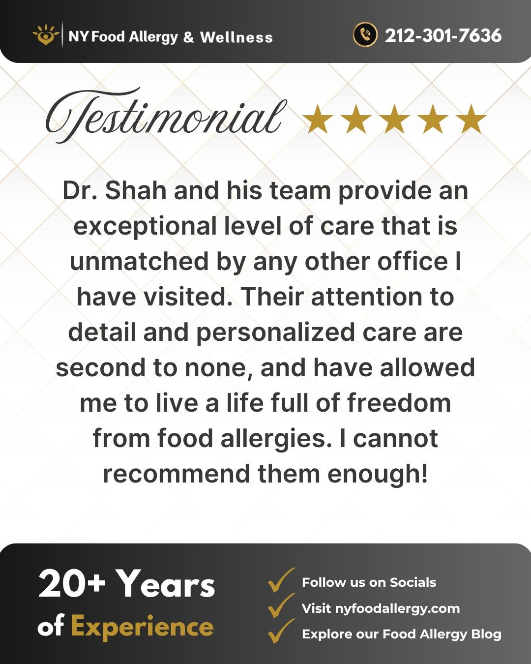 ⭐ &ldquo;Their attention to detail and personalized care are second to none.&rdquo;
With over two decades of experience, Dr. Shah and his team continue to set the standard for advanced food allergy care across New York. 💛

Every patient receives com