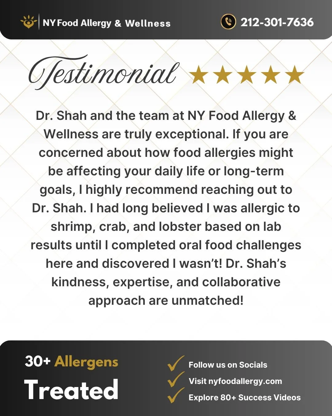 🦐 &ldquo;I had long believed I was allergic to shrimp, crab, and lobster&hellip; until Dr. Shah proved I wasn&rsquo;t!&rdquo;

Accurate testing and oral food challenges uncover the truth; not every positive test means a true allergy. 💡

At NY Food 